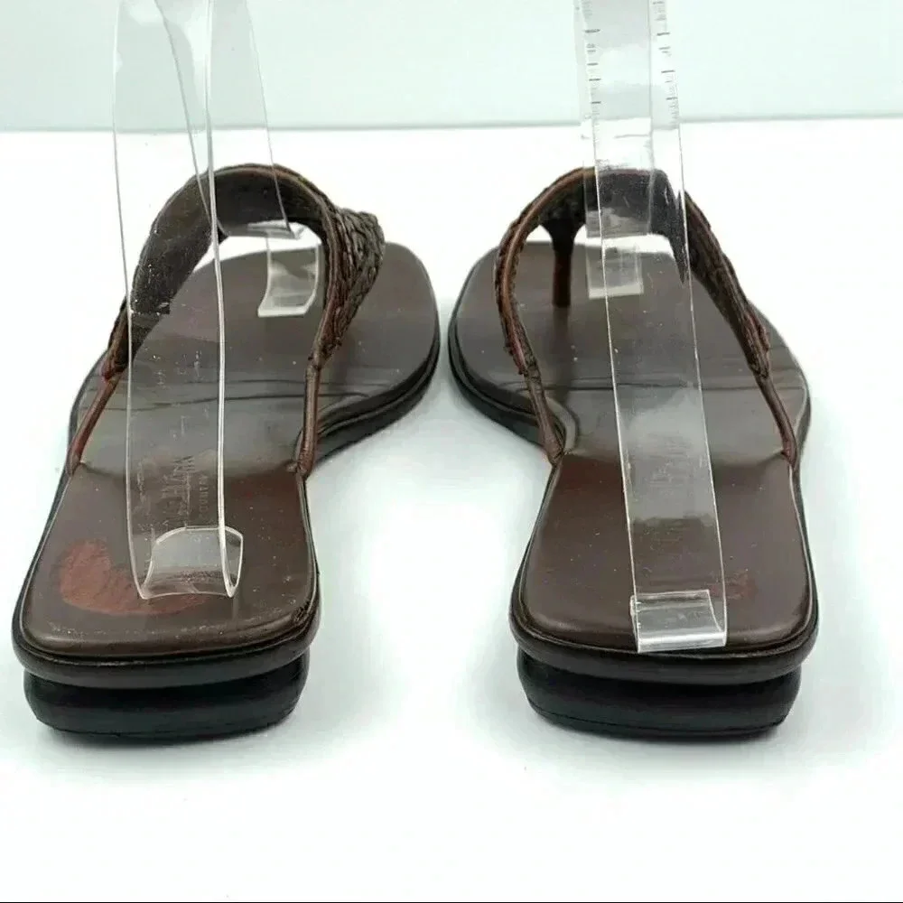 Cole Haan sandals size 6.5 brown leather woven flip flops square toe vintage 90s